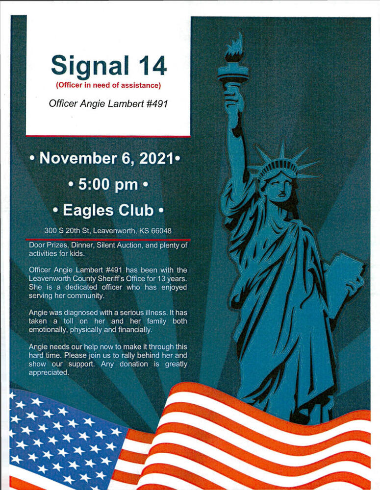 advertisement for officer fundraiser with US flag and the statue of liberty