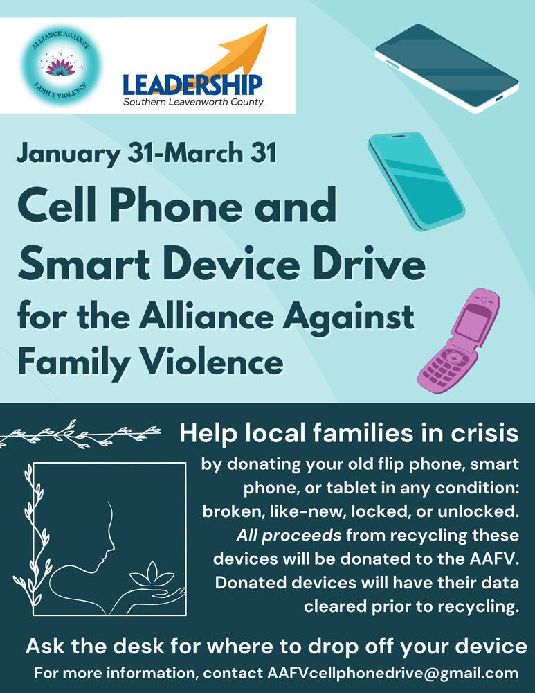 PICTURE OF 3 CELLPHONES TO HELP LOCAL FAMILIES BY DONATING OLD CELL PHONES AND SMART DEVICES